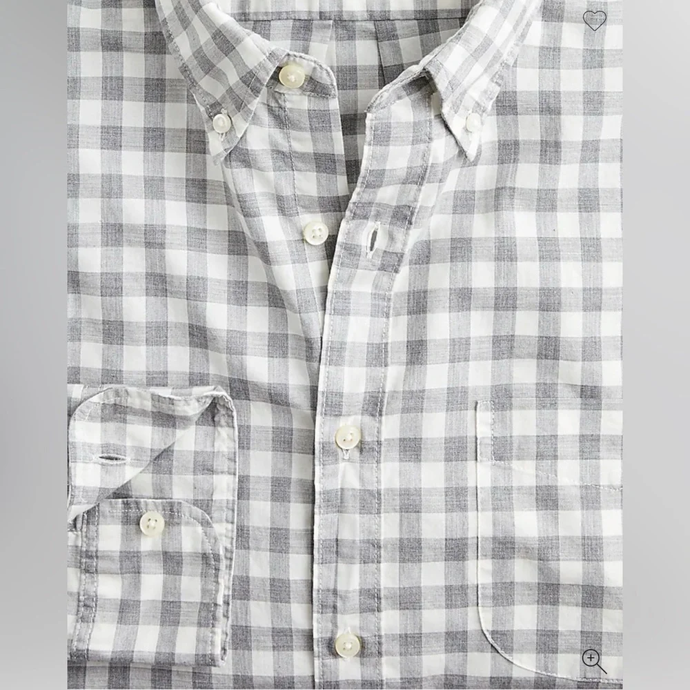 J. Crew Slim Secret Wash Cotton Poplin Gray Heather Gingham Casual Button Down